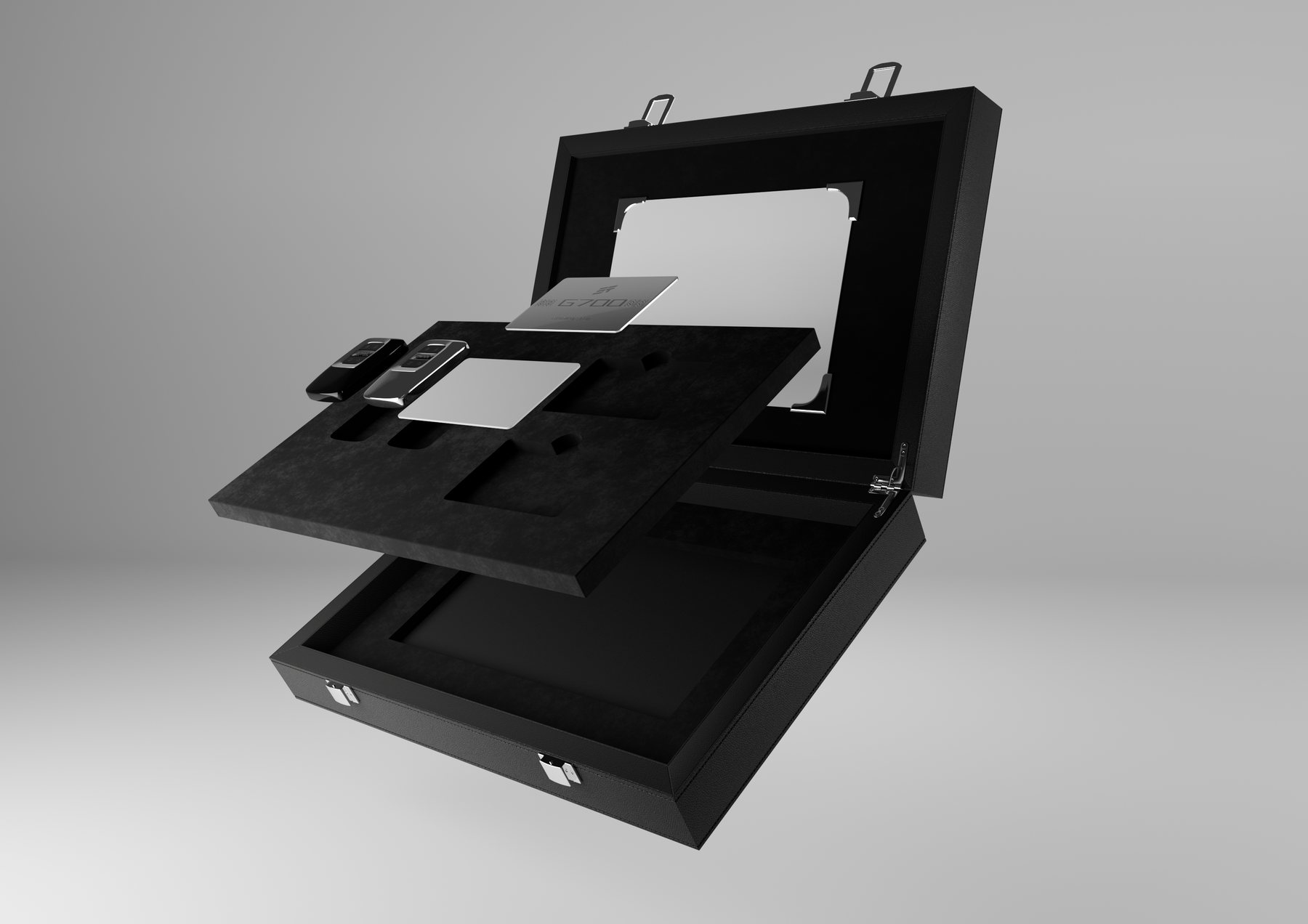 Exploded Jetour VIP box concept showing removable tray and items