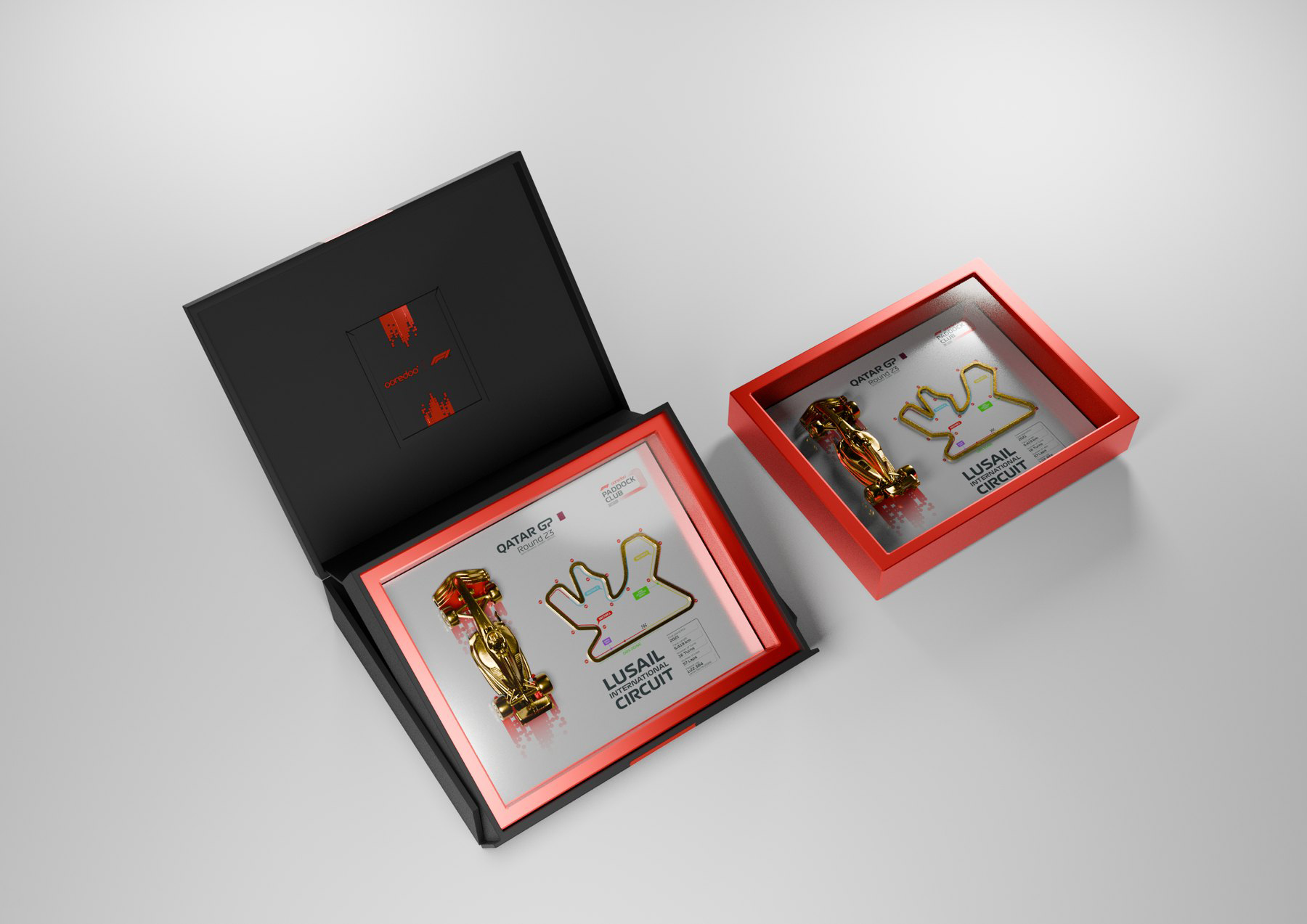 Ooredoo F1 Paddock Club gift with Lusail Circuit layout inside the frame